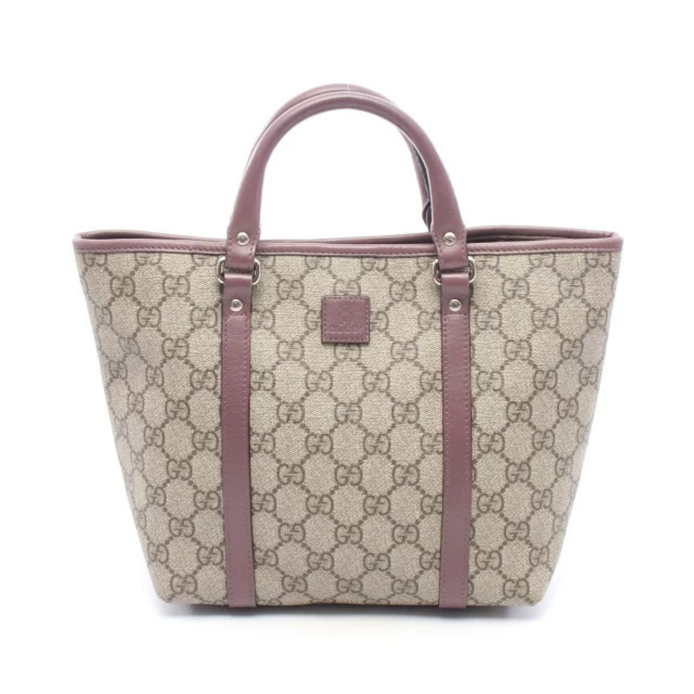 Gucci GG Supreme Tote Bag Canvas Leather Beige Cream Purple